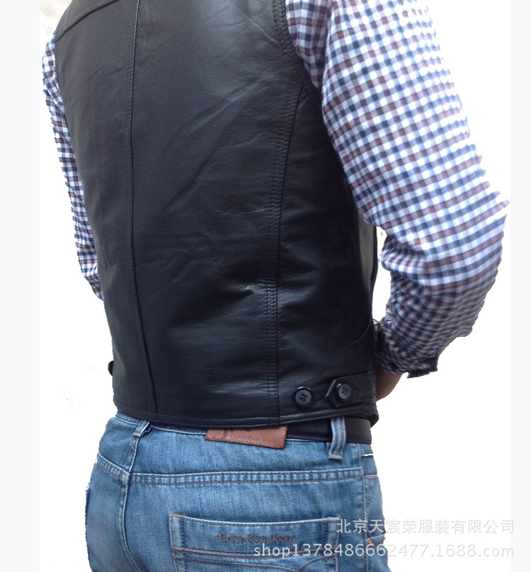 【韩国水牛皮<em>马甲</em> 黑色坎肩大码真皮假一罚十