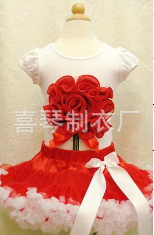外贸<em>女童T恤批发</em> 欧美风女童圆领白底大红花短