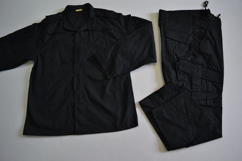 厂家直销黑色涤棉格子特战黑色套服, 黑色作训服 训练服