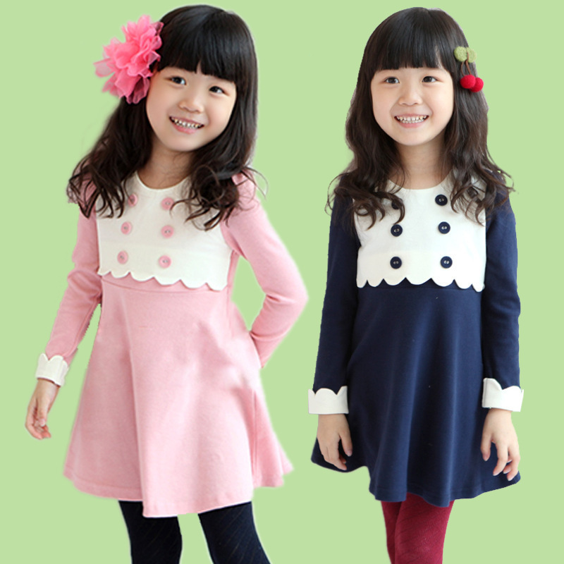 2013韩版外贸儿童装三排包扣连衣裙 秋款女童