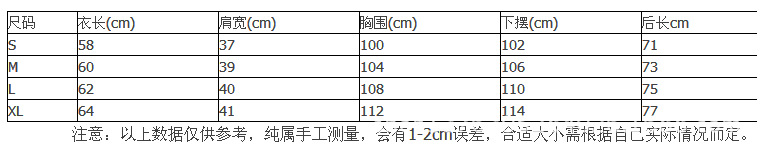 尺碼表