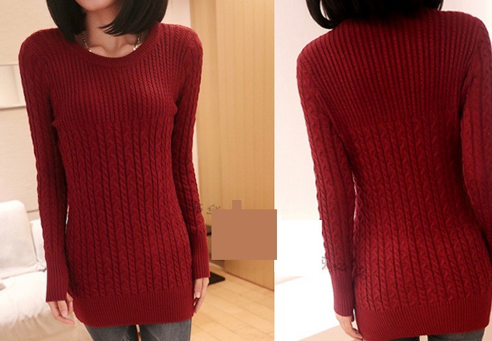 2013新款<em>毛衣</em>中长款修身打底麻花<em>圆套头毛衣</em>