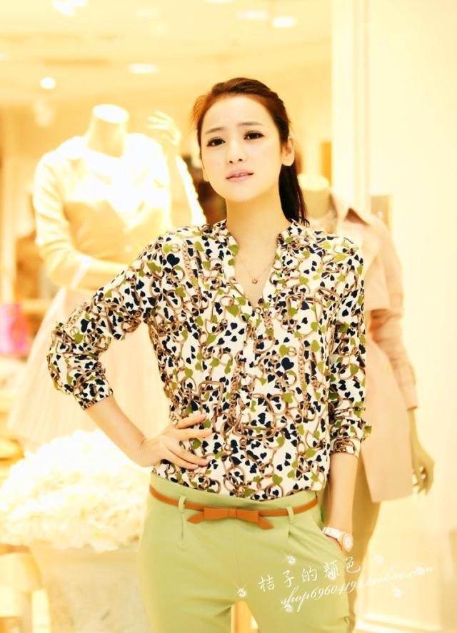2014新款欧美<em>淑女</em>雪纺<em>衬衫</em>长袖碎花<em>衬衫</em> 图片