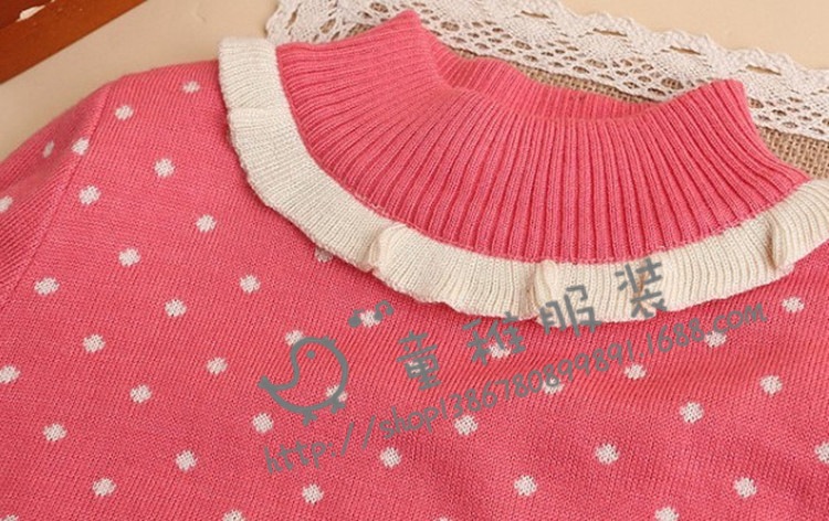 【5103外贸女童波点花边<em>领打底毛衣</em> 可爱小猫