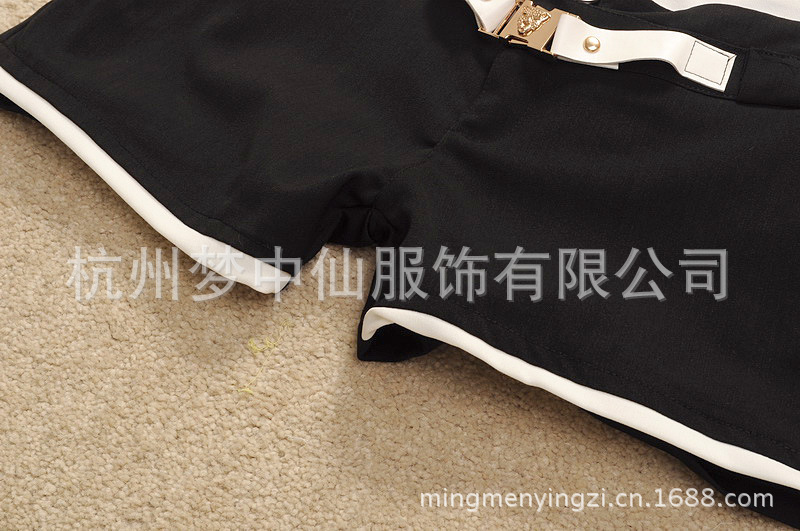 【<em>杭州批发</em> 精品女装新品 豹头拼接<em>西装</em>料<em>短裤</em>