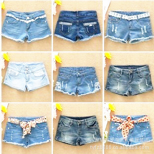 时尚女装白搭修腰靓丽牛仔短裤