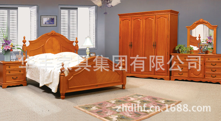 【榆木直销大连华丰家具风格家具厂家田园床的价格家具卧室沙发图片