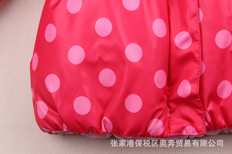 【火熱】外貿品牌童裝批發 淺色圓點大紅色 女童棉衣 兒童棉衣