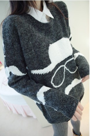 随性<em>街拍</em> 自由自在眼镜<em>开</em>叉<em>毛衣</em> Y15876X 图片