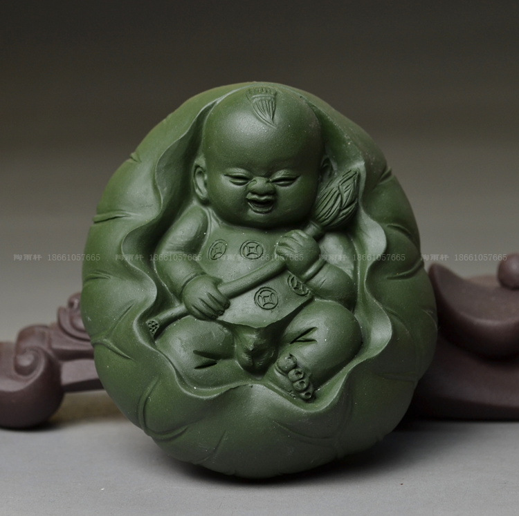 荷叶童子*手把小宠*紫砂陶瓷摆件*茶宠*宜兴紫砂摆件混批发zhl009