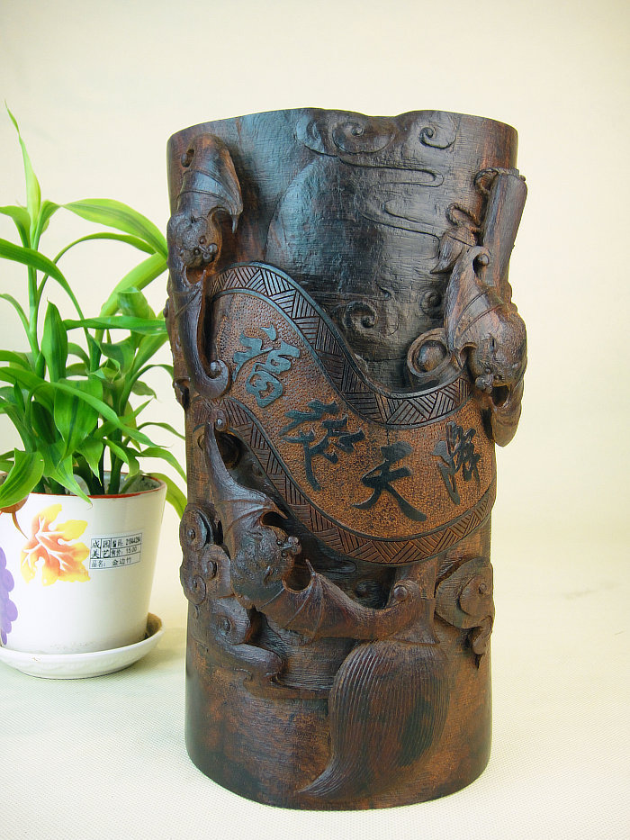 印度小叶紫檀木雕件蝙蝠福临门工艺品 福从天