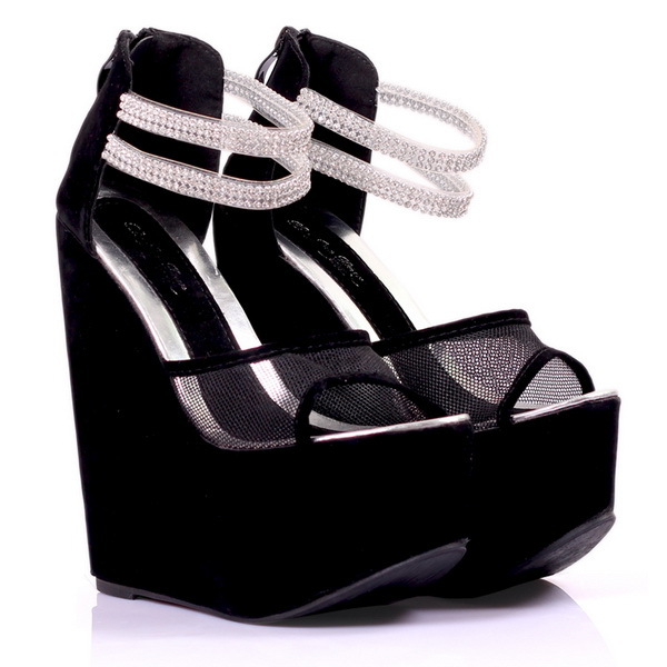 2013新款女鞋水钻搭配鱼嘴网超高坡跟凉鞋 夜店女鞋