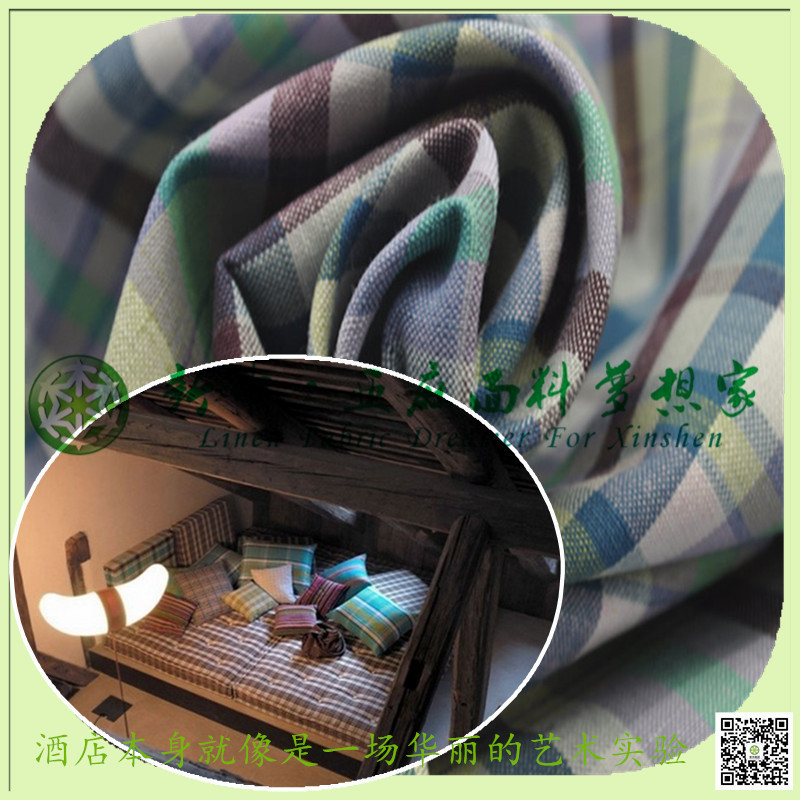 SJ090304-13亚麻棉色织格子面料 艺术品 酒店床上用