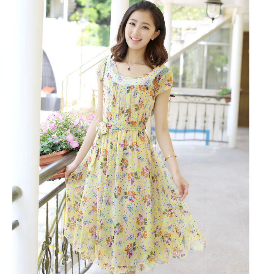 2014夏装女装新款气质女裙子 韩版优雅雪纺长