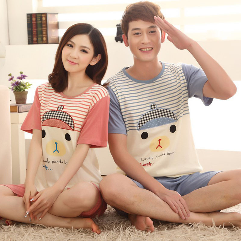 <em>韩版</em>情侣<em>睡衣批发</em> 夏季短袖卡通戴帽情侣睡衣