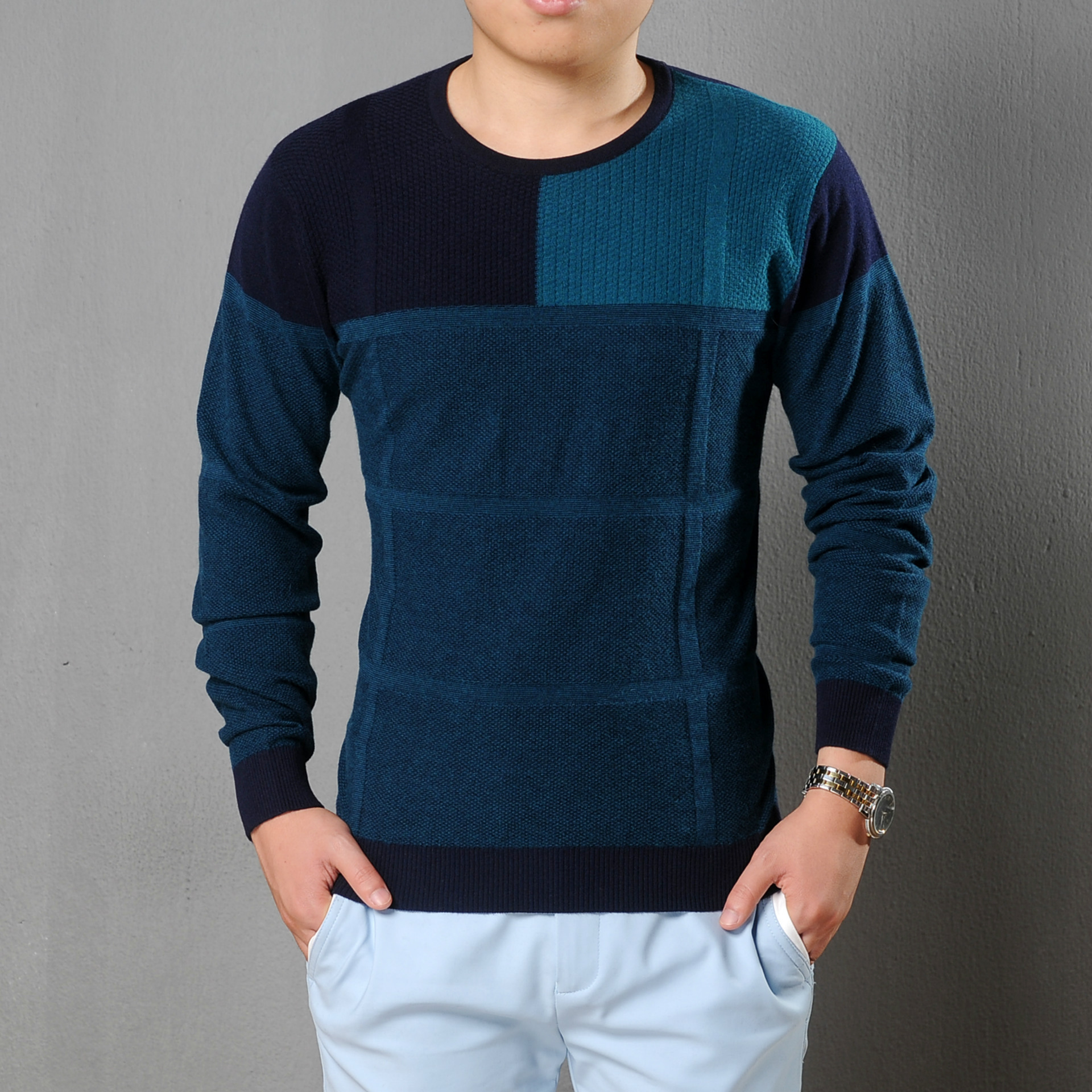 秋冬品牌男装羊毛衫 园领男式貂绒<em>毛衣工厂</em>小