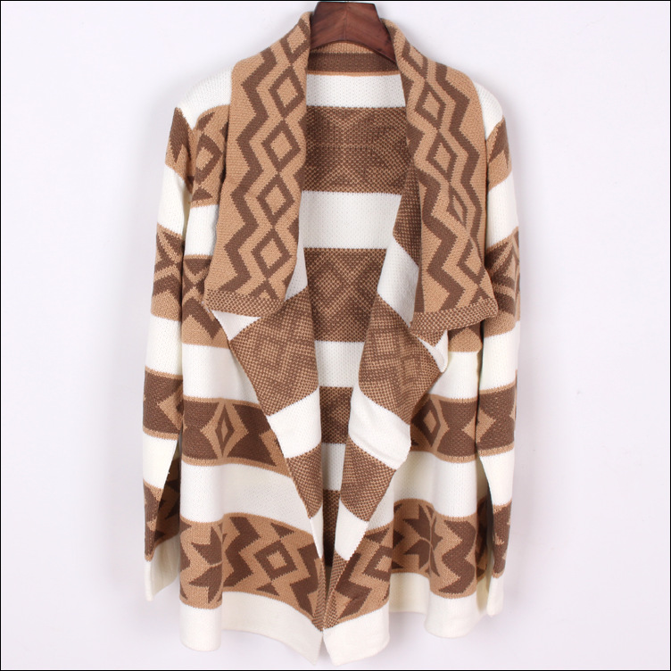 2014秋冬装新款 欧美毛衣<em>针织开衫</em>几何图案提