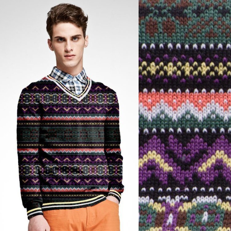 民族风电脑编织毛织<em>提花</em>面料 时尚男装女装毛