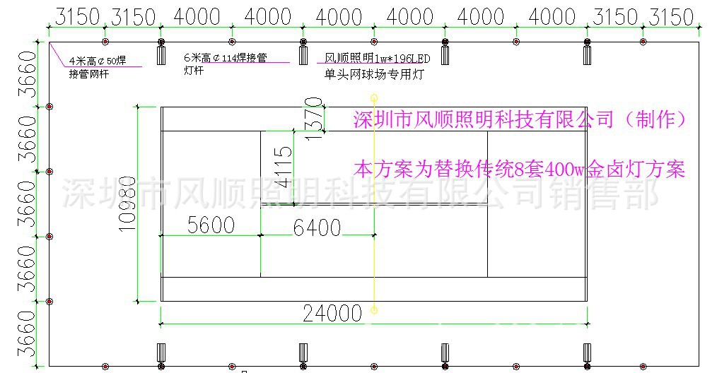 8套1x196w网球场LED