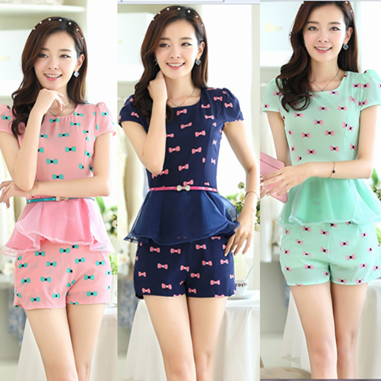 2014夏季新款女装名媛<em>小香风短裤</em>印花蝴蝶结