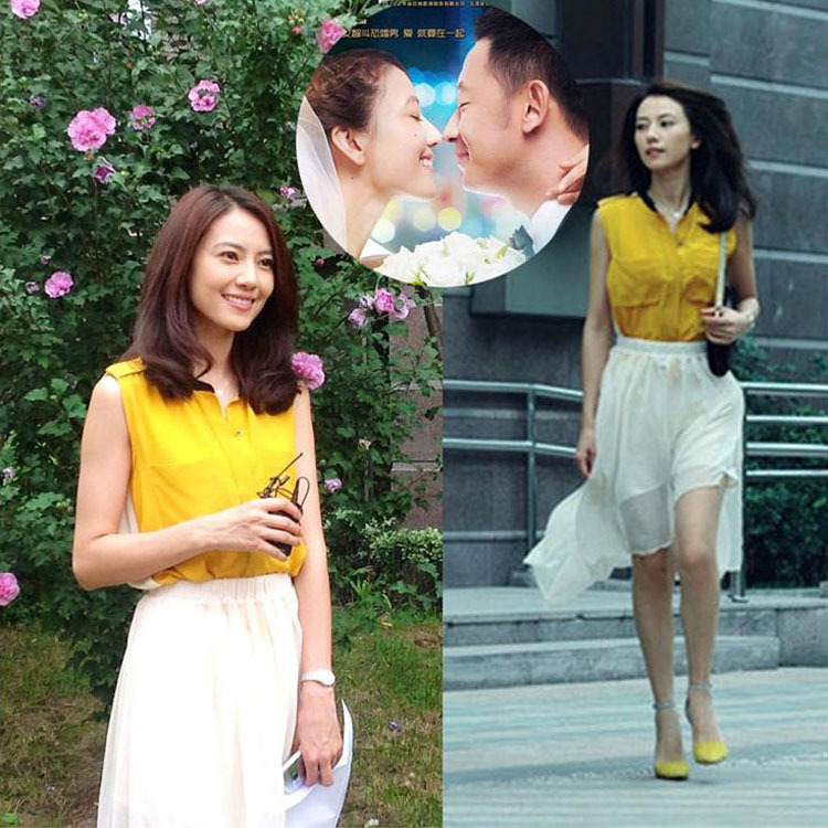 2014春夏 女 <em>高圆圆同款</em>拼接雪纺燕尾裙双层纯