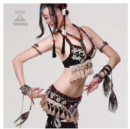 舞姿翼 <em>肚皮舞文胸+腰封</em> 贝壳部落花边灯笼须