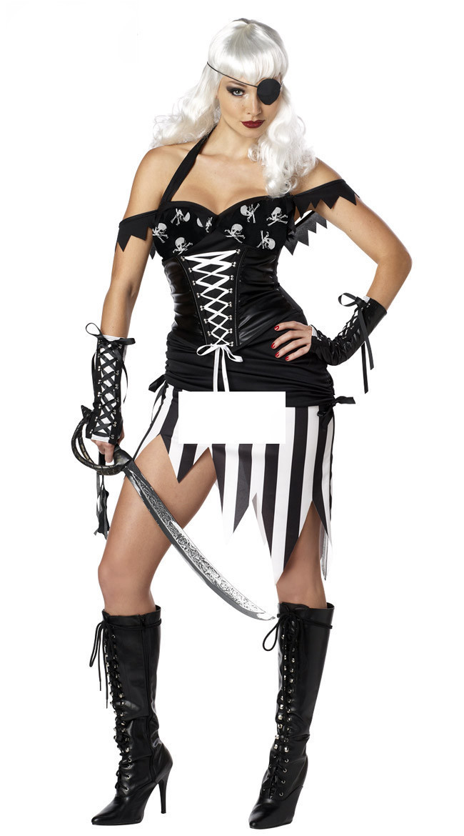 独眼龙女款海盗服 骷髅装 黑色性感角色扮演服 pirate costumes
