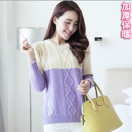 <em>2014新款韩版毛衣</em>复古拼色麻花 圆领针织衫外