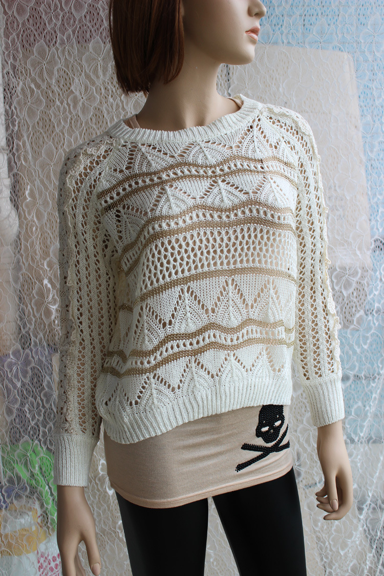 2014韩版女式<em>毛衣</em> 金线<em>花边</em>针织<em>搭配</em>纯棉T恤