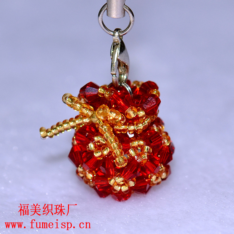 批发人造水晶手工手机挂件 4mm尖珠串珠,钱袋,福袋【发财瓶】