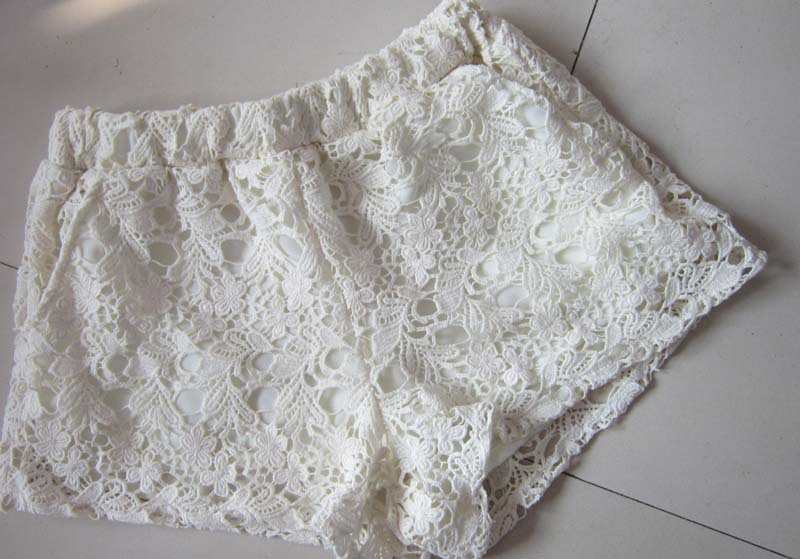 日单刺绣蕾丝镂空口袋<em>松紧</em>腰<em>短裤</em> - 日单刺绣蕾