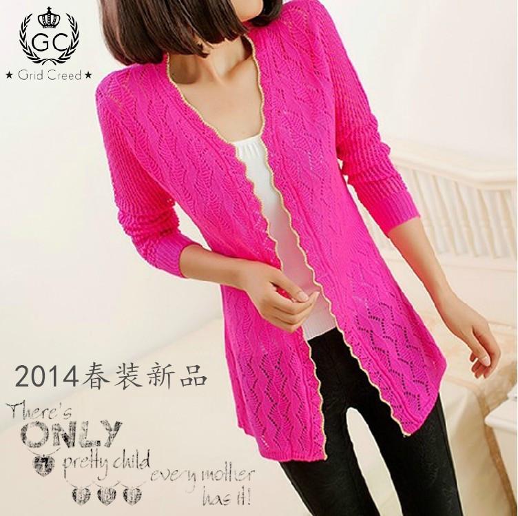 春装新款缕空<em>筋</em>板<em>毛衣</em>甜美针织衫防晒衣0071