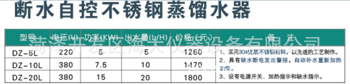 斷水自控不銹鋼蒸餾水器型號