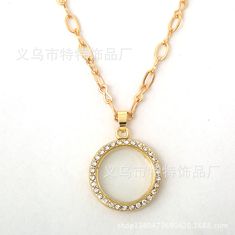 可開合項圈玻璃鑲鉆吊墜floating charm locket鋅合金吊墜相盒工廠,批發,進口,代購