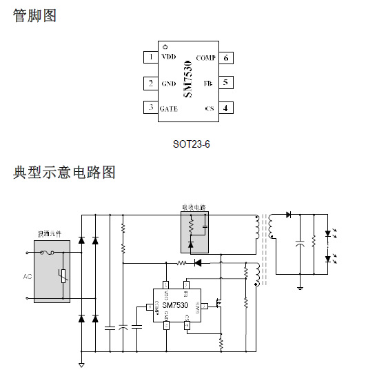 明微sm7530 隔离高pf功率因数led恒流驱动芯片