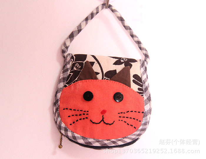 卡通小猫布艺手提零钱袋