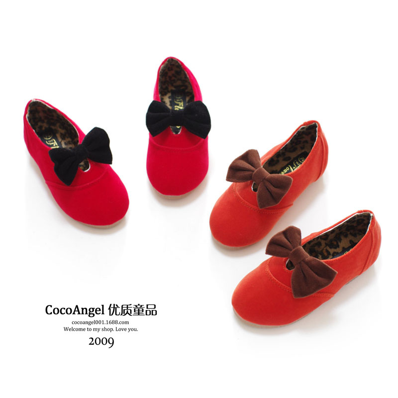 2014秋冬款 儿童公主鞋 女童内里加绒单鞋 甜美蝴蝶结绒面单鞋
