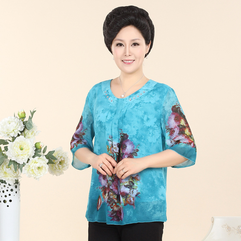 中老年女装夏装高档雪纺衫中年女士夏季上衣妈