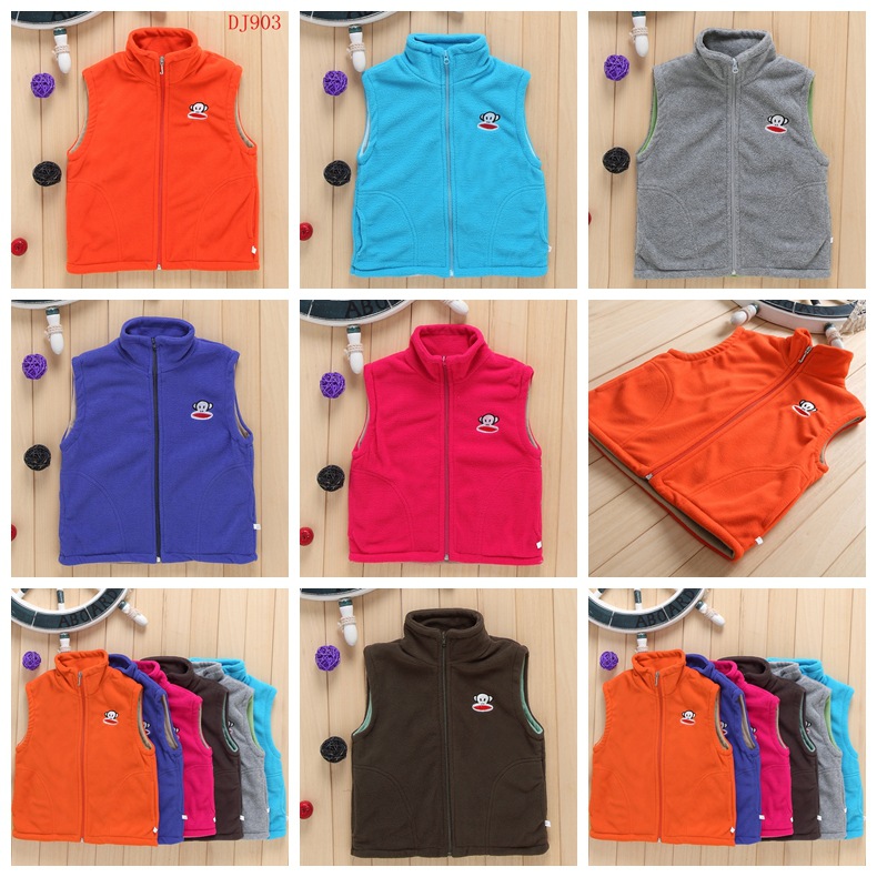 2014猴子绣花儿童<em>马甲批发</em> 男童女童双层摇粒