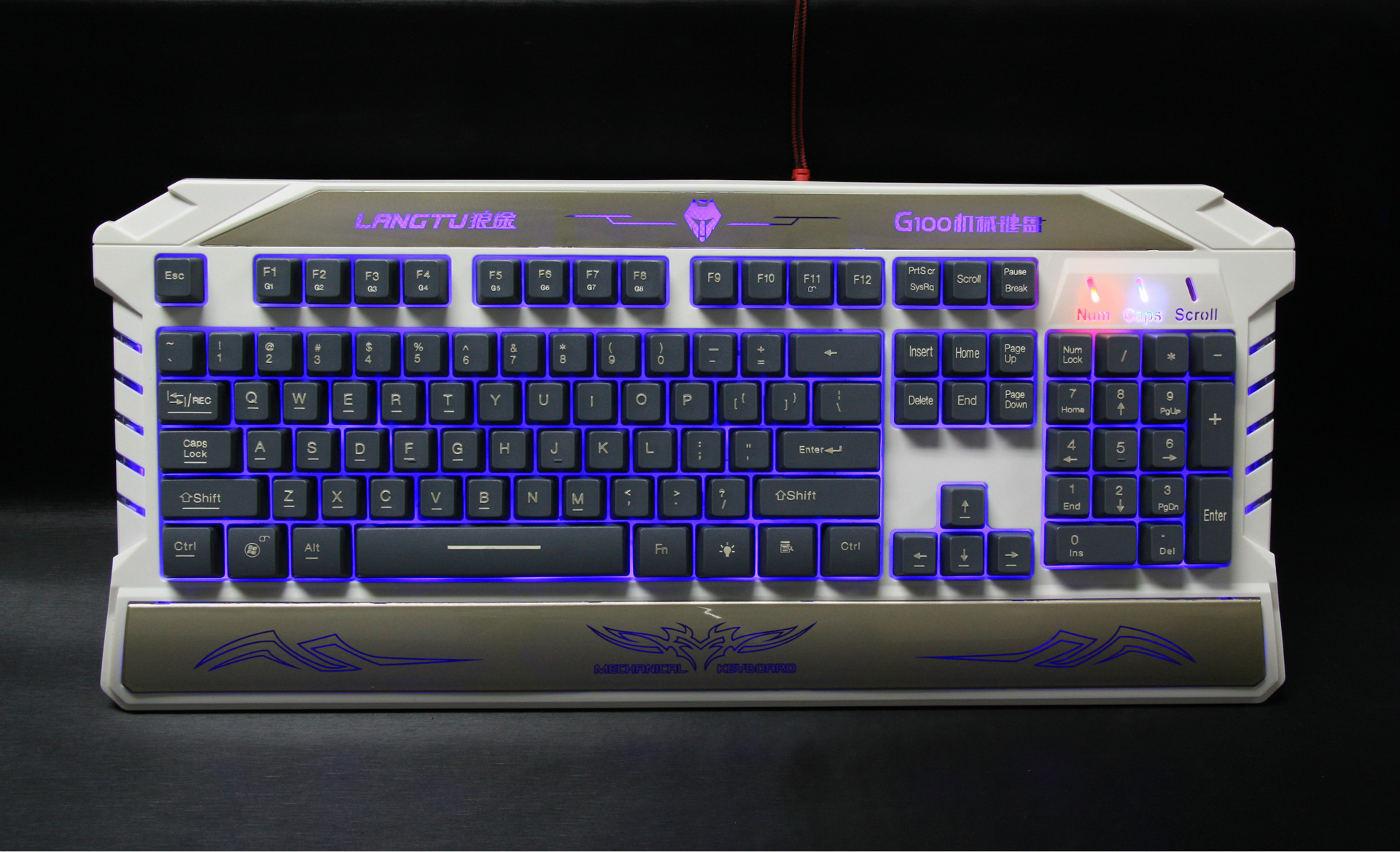 狼途g100 机械战将机械键盘 有线发光游戏机械键盘 背光游戏键盘