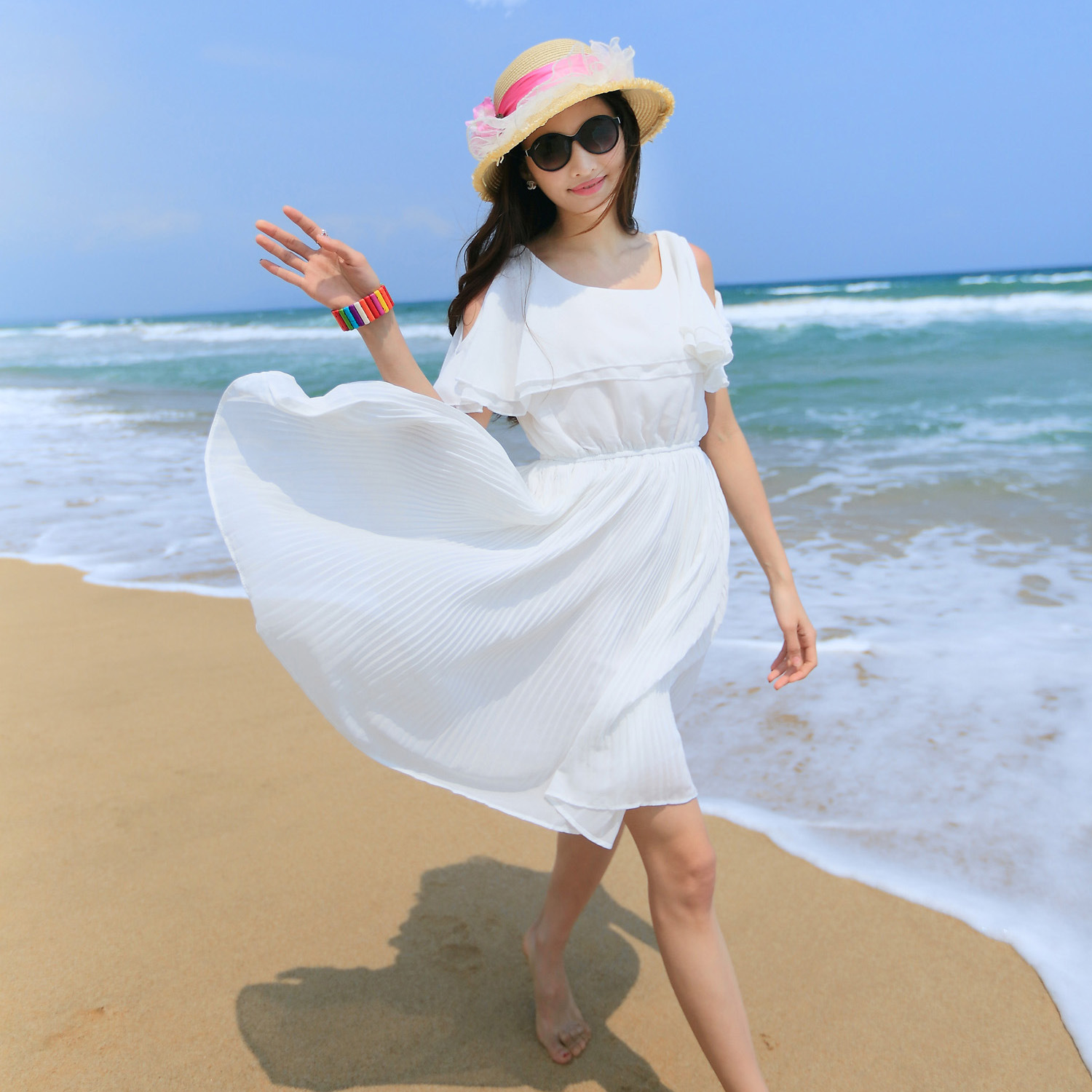 新款雪纺露肩韩版连衣裙夏装沙滩裙<em>波西米亚</em>短