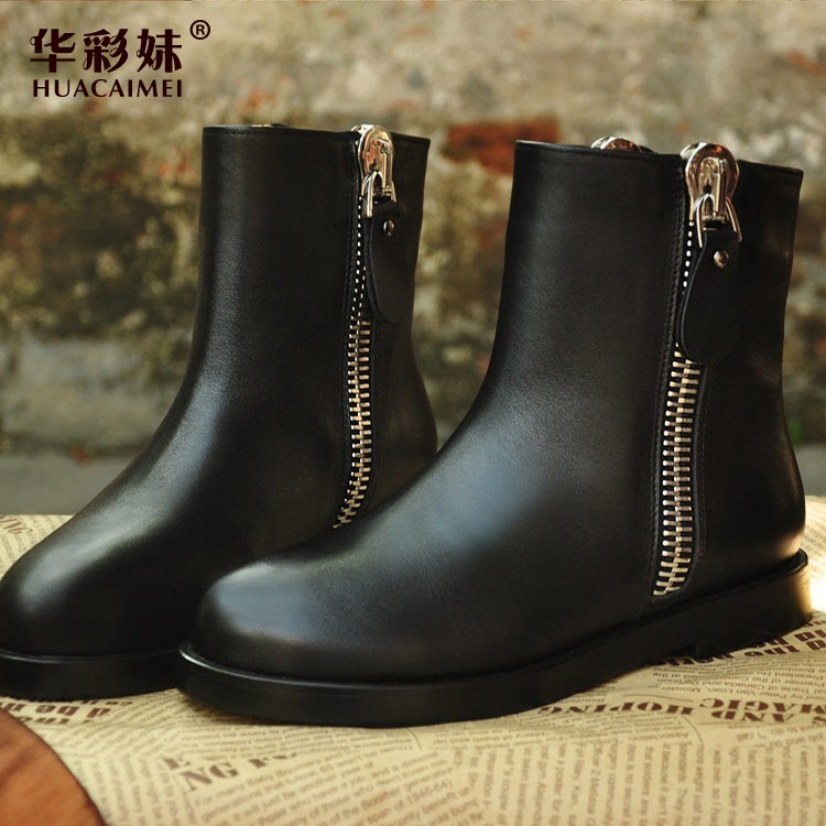 高档热销 阿里热卖冬季新款女士真皮靴 短靴 女
