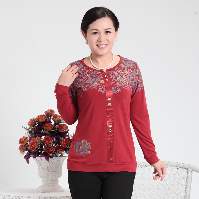 中年<em>妇女</em>春装 长袖T恤 2014<em>春秋装</em> 长款 <em>中老年</em>