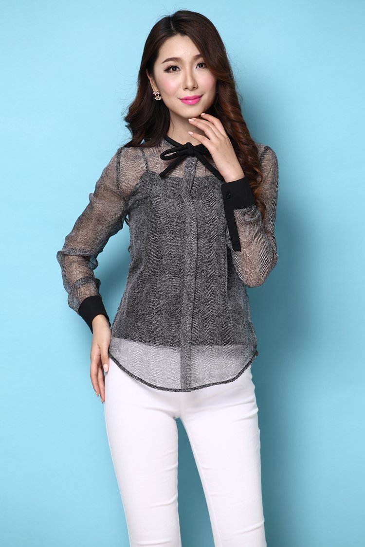 欧洲站2014<em>春季</em>新款<em>女装上衣</em>立体蝴蝶结真丝