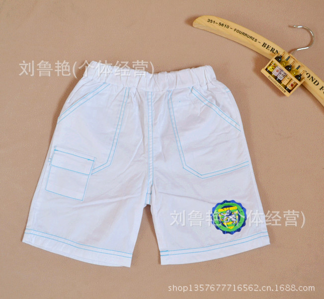 批发供应原单 男童梭织面料<em>短裤</em> 白色<em>印花</em>儿童