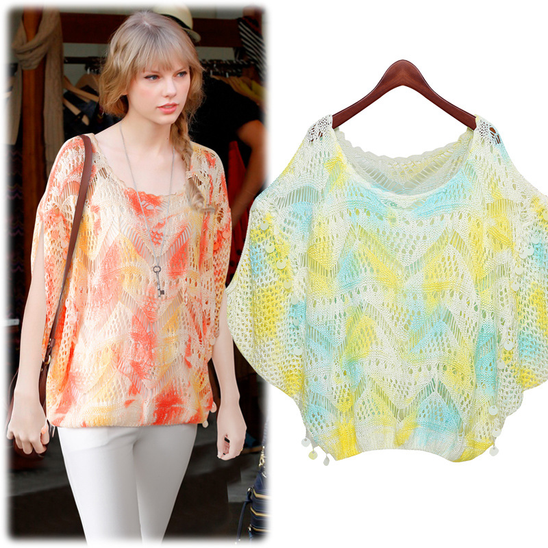 014外贸女装秋季新款宽松大码<em>网状针织开衫</em>蝙