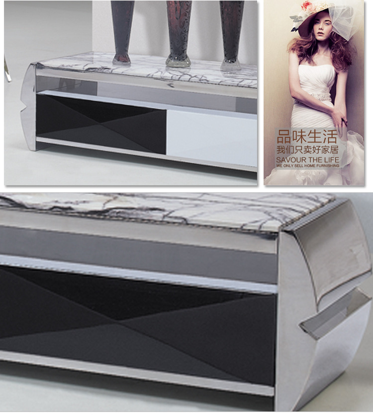 【佳优】黑白色时尚不锈钢大理石S635电视柜 2014新款厂家批发