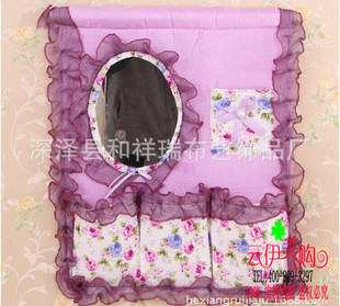 韩式蕾丝花边镜子收纳挂袋批发 多层挂带收纳袋 十元店货源
