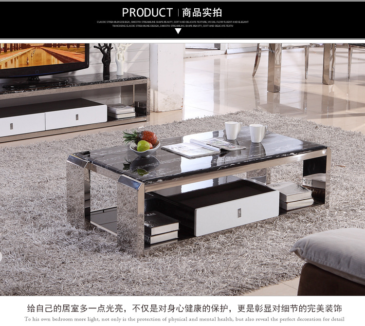 【佳优】2014现代时尚不锈钢大理石610茶几 工厂直销客厅创意家具