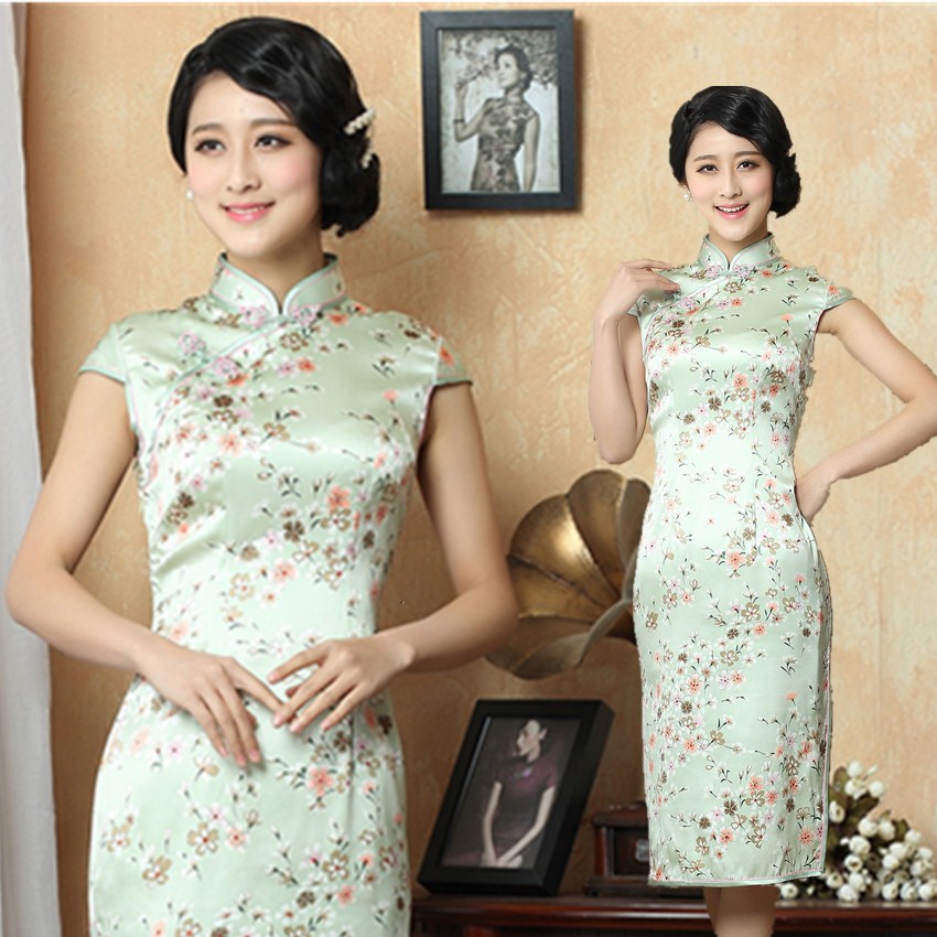 高档真丝旗袍大码唐装短款中袖改良旗袍妈妈旗